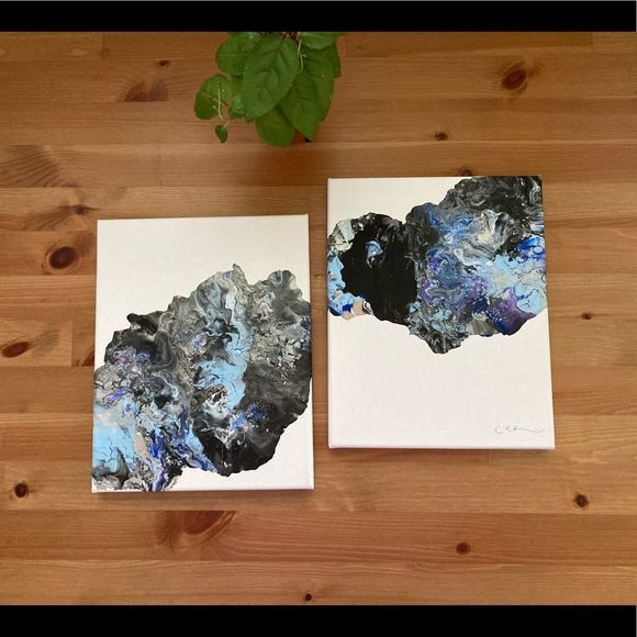 New Original Signed Artwork Set of 2 Acrylic Paintings on Canvas - Picture 7 of 7